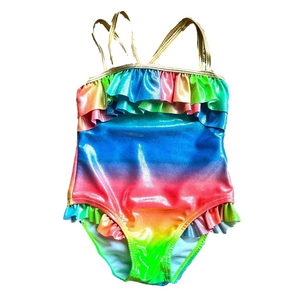 ♥️Real Love One piece rainbow iridescent bathing suit. Gold straps